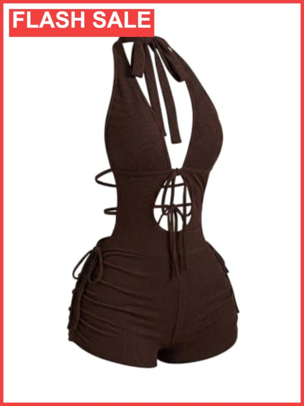 Women Halter Deep V Neck Backless Romper Sleeveless Cutout Shorts Vacation